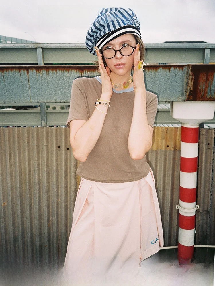 

Lightweight Casual Cotton T-irt Coffee Color Women's oulder Length ort Sve round Ne Basic Top able Art Label