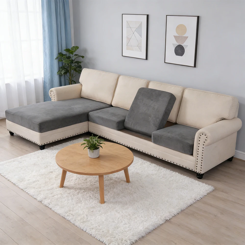 Super Soft Velvet Sofa Seat Cushion Cover Dustproof Stretchy Sofa Cover for Living Room Easy To Install Chaise Seat Home Decor