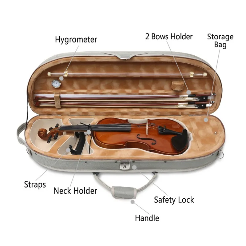 4/4 Half-moon Waist Violin Case Portable Shoulders Lightweight Drop-proof Grayish Green Violin Box Stringed Instruments Parts