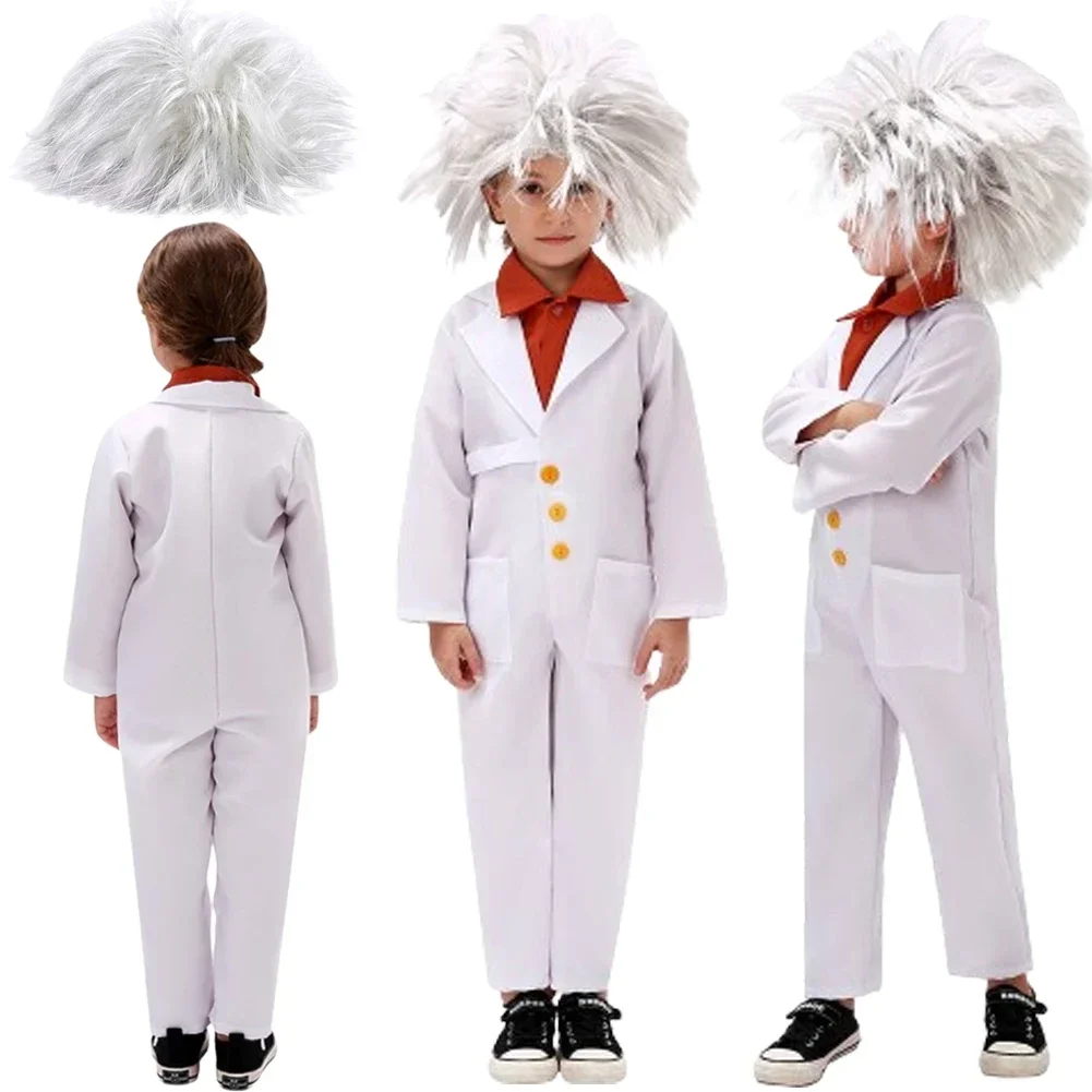 물리학자 코스프레 판타지 가발, 소년 소녀, 크리스마스 캠퍼스 무대 공연 코스튬 변장, 어린이 역할극 판타지아 의상