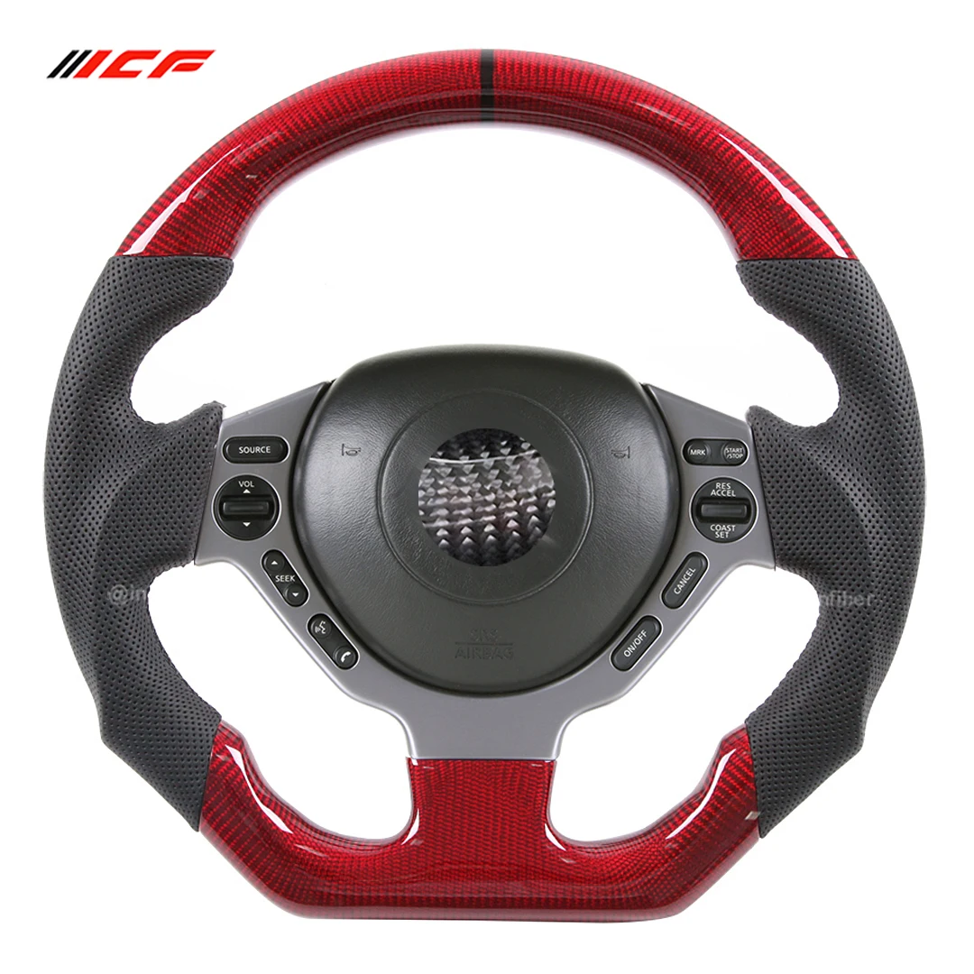 

ICF 100% Real Carbon Fiber Car Leather Steering Wheel For 2009-2017 Nissan GTR R35