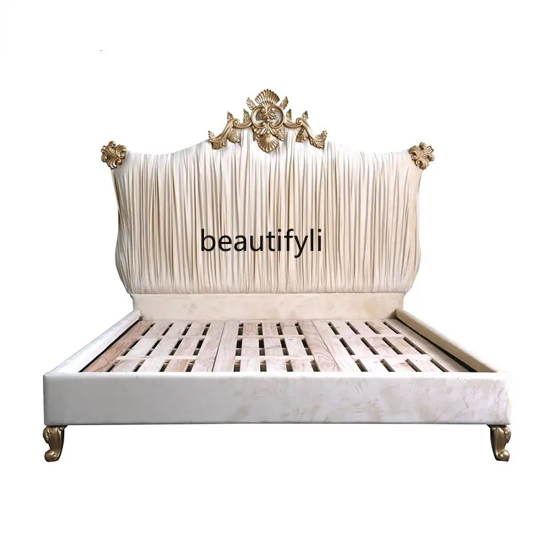 

zq European Bed Double Bed Master Bedroom Luxury Marriage Bed Big Bed French Entry Lux Fabric Soft Bag Princess Bed