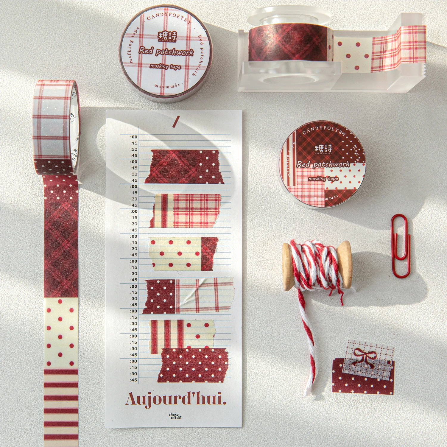 15mm * 2m Crimson Prologue Series Kawaii Red Small Pattern Sparkling Sand Washi Tape Creative Handbook Scrapbooking Material