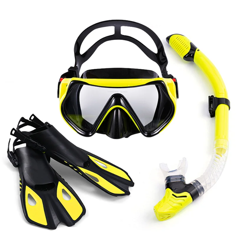 1+1+1 Professional Scuba Diving Mask Equipment Diving Glasses HD Anti Fog Scuba Mask Underwater Snorkeling Snorkel Flippers