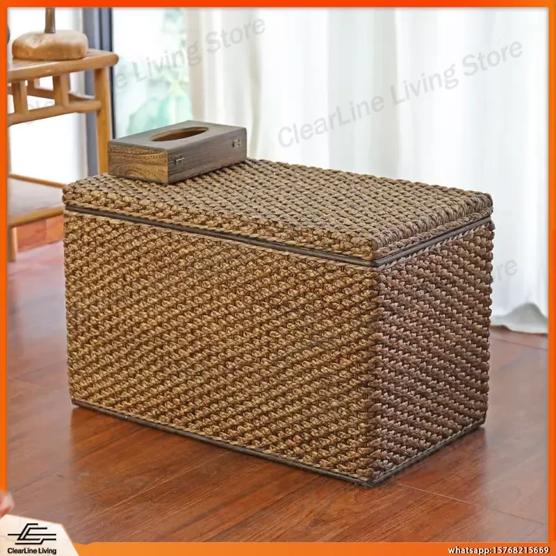 

Woven Rattan Shoe Bench with Storage Compartment Solid Wood Rectangular Entryway Ottoman for Shoes Toys and Accessories Home