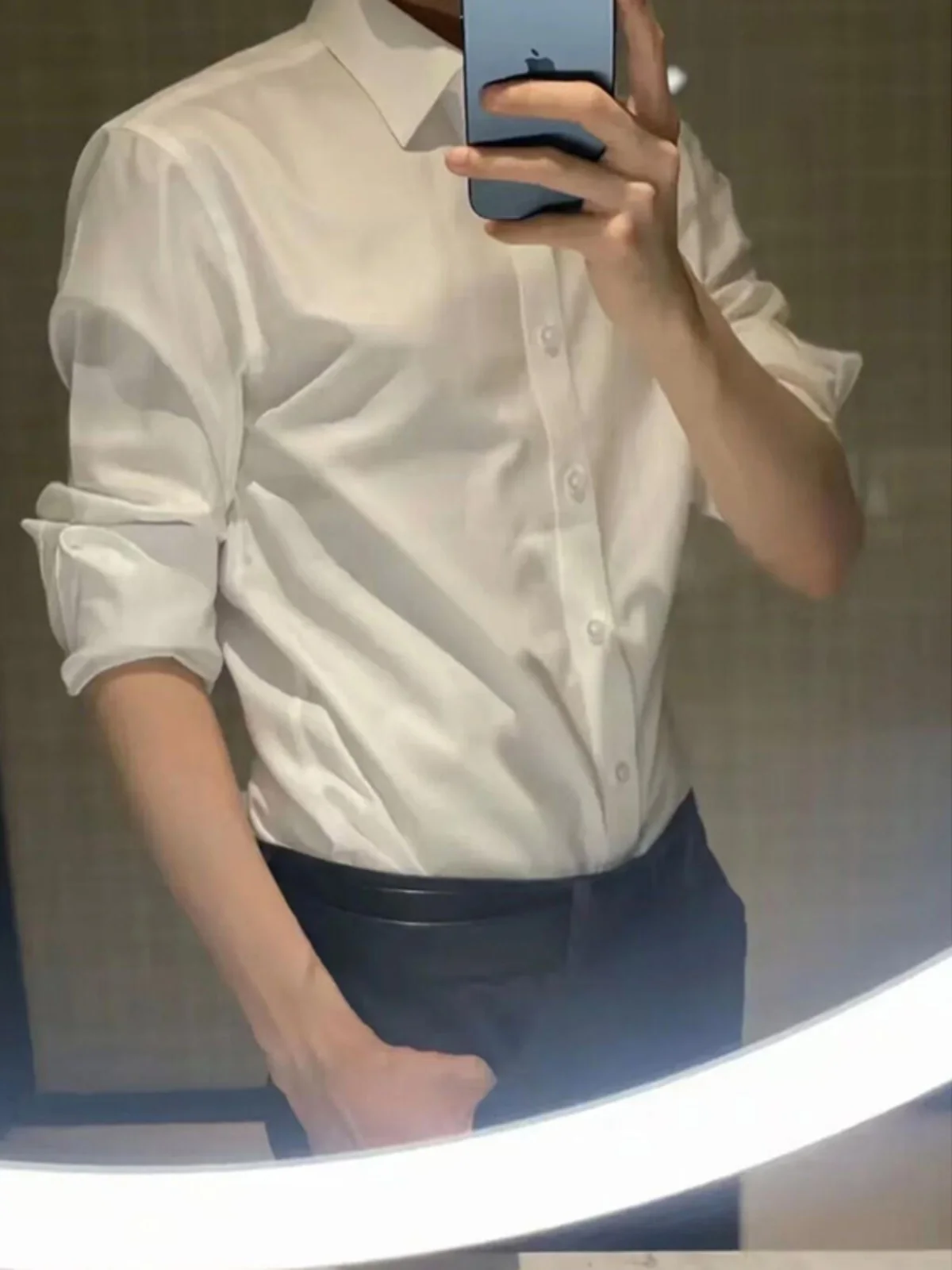 

White Casual Long Sve irt Men's High-End American Trendy Brand Haome Leisure Suit Inner Wear irt Jaet