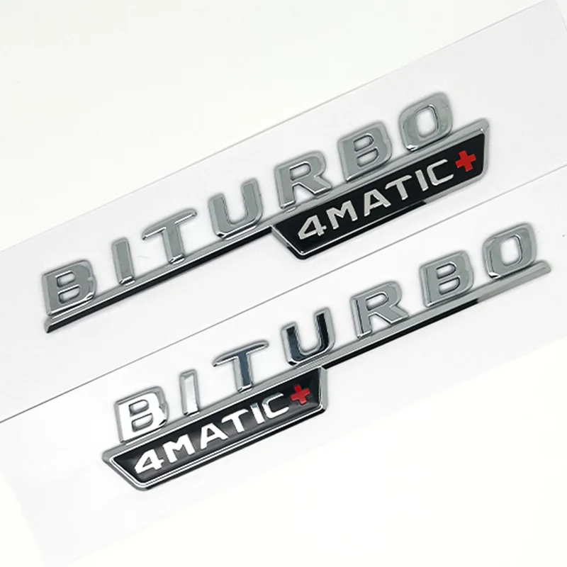2pcs Car Letters Fender Trim Badge BITURBO 4MATIC Plus Emblem Sticker For Mercedes AMG C43 E43 GLE43 GLC43 W205 W213 Accessories