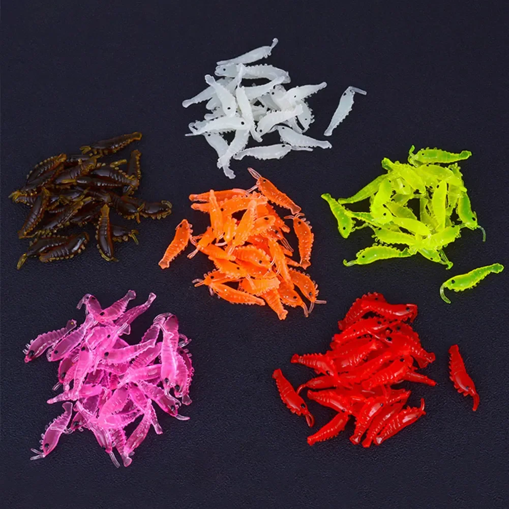 50 señuelos de pesca fluorescentes mini camarones, señuelos de pesca biónicos luminosos de simulación, cebo artificial suave, aparejos de pesca