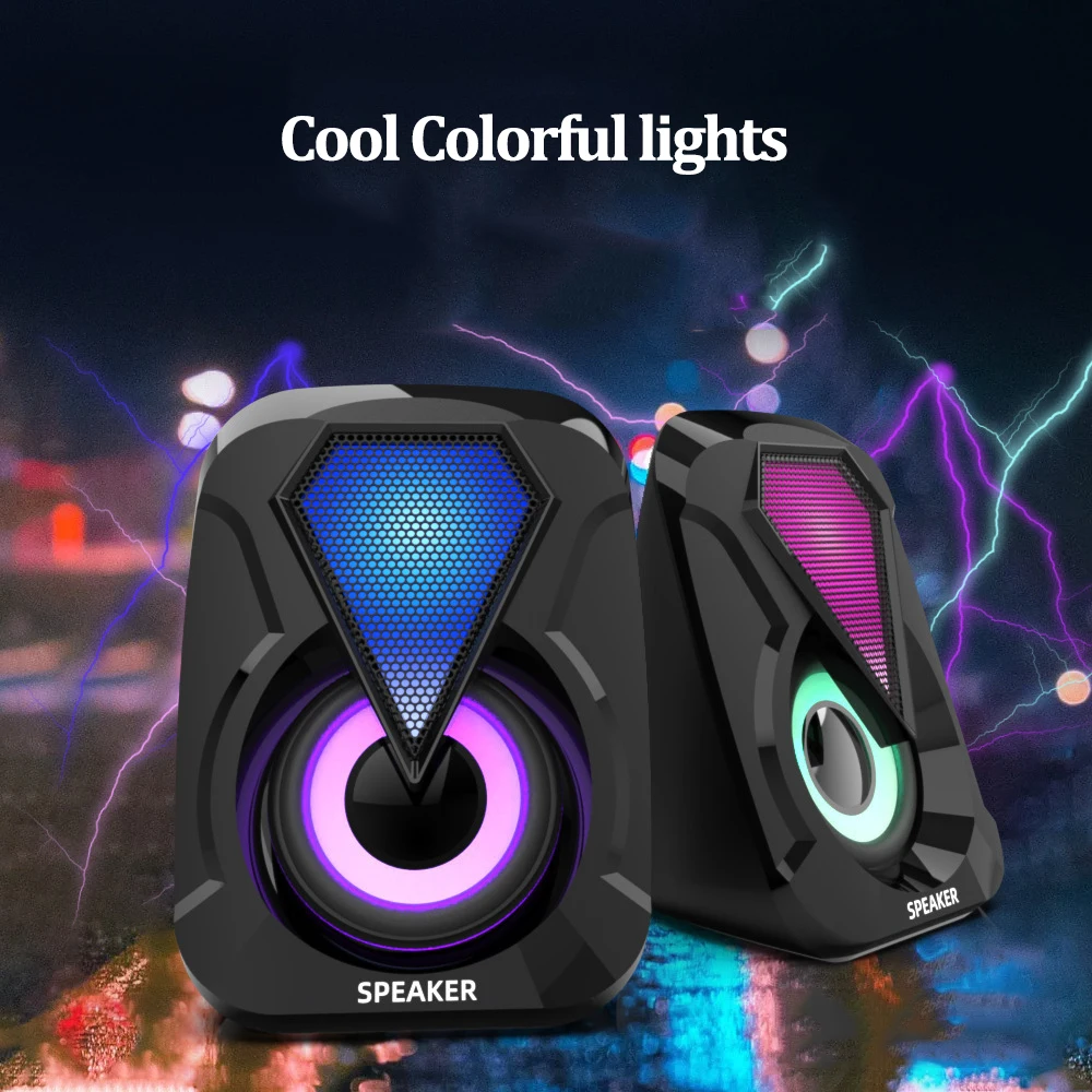 HIFI Subwoofer Stereo Surround Microphone Speaker PC Speaker USB Wired Loudspeakers with RGB Light for Desktop Computers