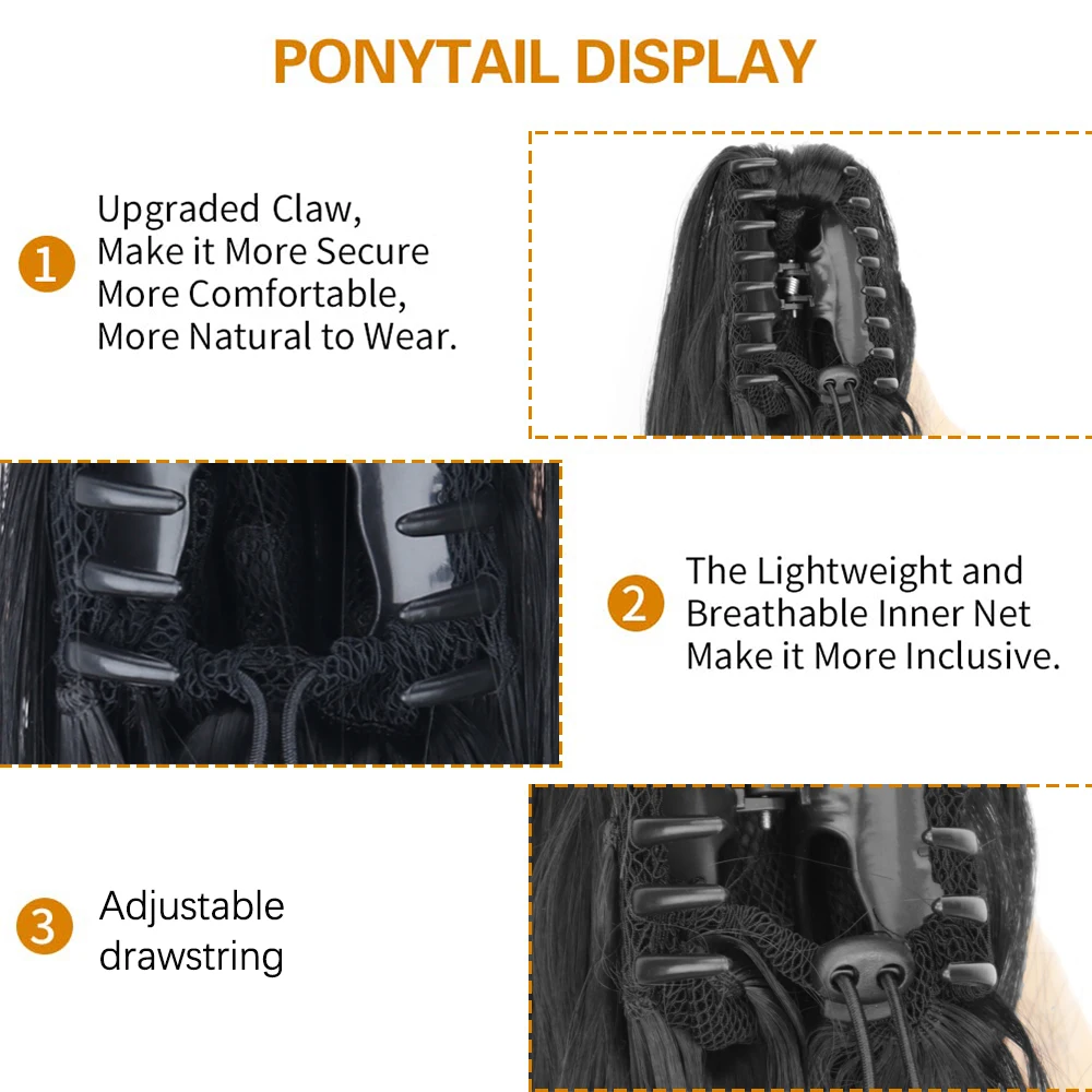 Synthetische 24-Zoll-Klauenclip auf langen geraden Pferdes chwanz Haar verlängerung Pferdes chwanz verlängerung Haar für Frauen Pferdes chwanz Haar Haarteil