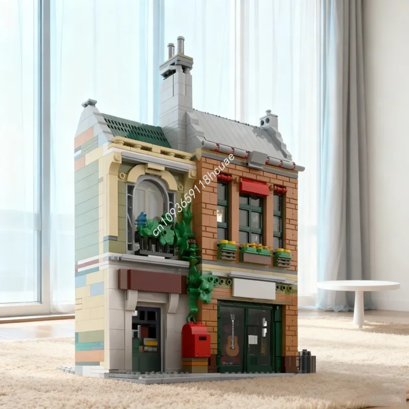 

1478 деталей MOC: Модульная модель музыкального магазина Джолли, конструктор, игрушки для сборки, кирпичики, подарки на Рождество и день рождения для детей