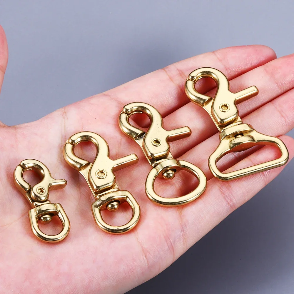 3pcs/5pcs Solid Brass Heart Swivel Trigger Snap Hooks Keychain Lobster Clasp with O Ring Leather Craft DIY Wallet Chain