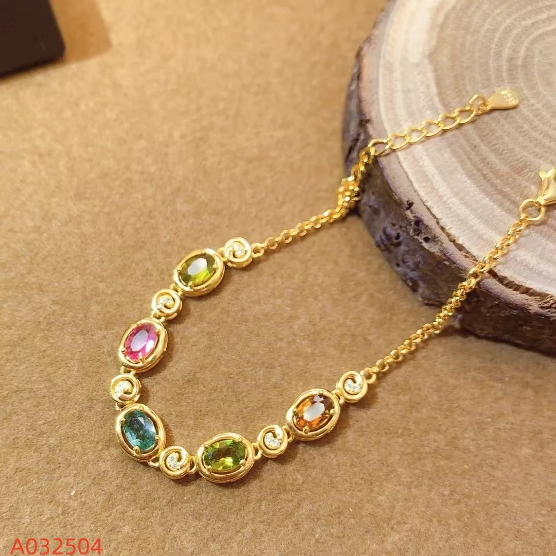 

KJJEAXCMY Fine Jewelry Natural Colorful Tourmaline Women's Bracelet S925 Pure Silver Exquisite Inlaid High Clarity Gems