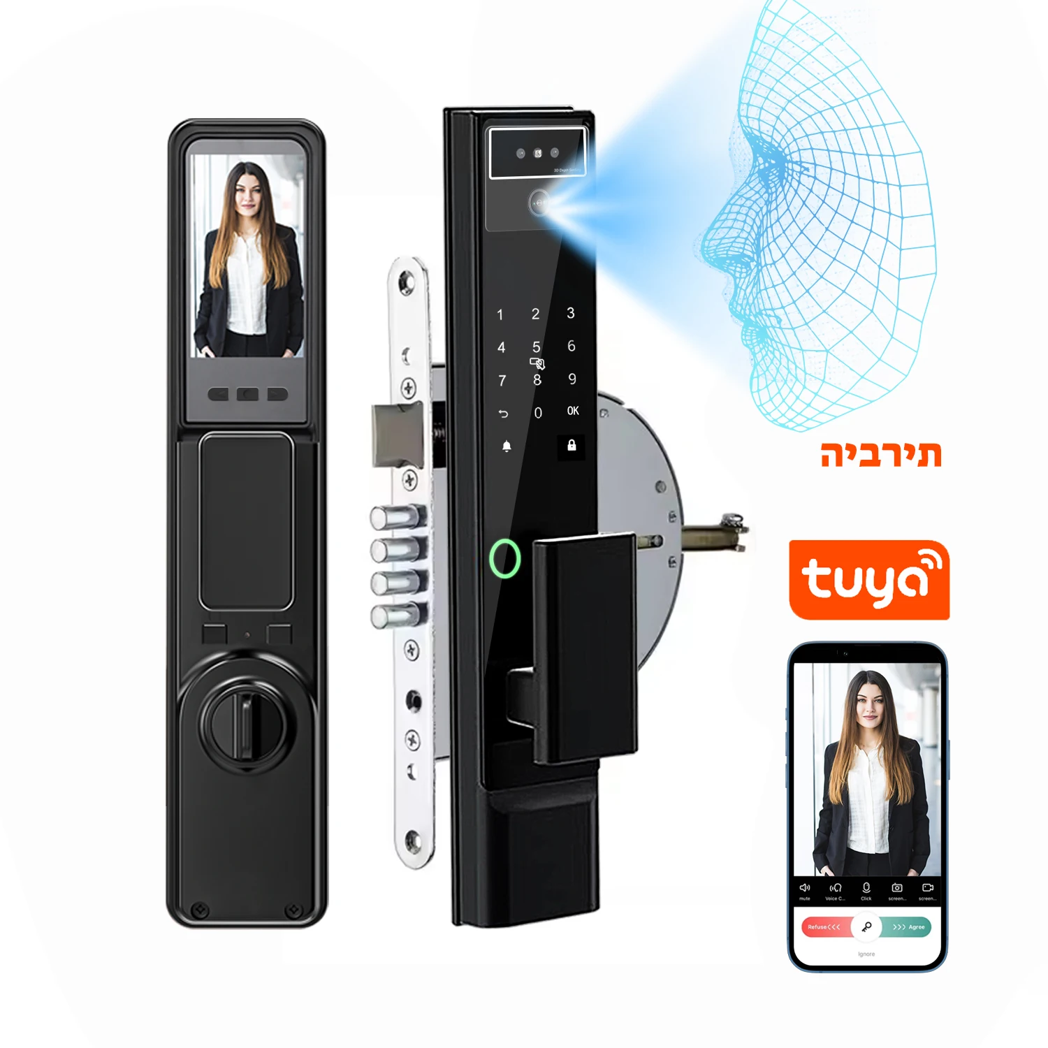 High Quality Tuya Smart 3d Face ID With Camera Video Intercom Fingerprint Digital Smart Lock Door For Israeli Mortise Market