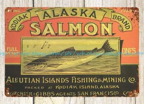 beautiful bedroom decor Kodiak Alaska Salmon metal tin sign