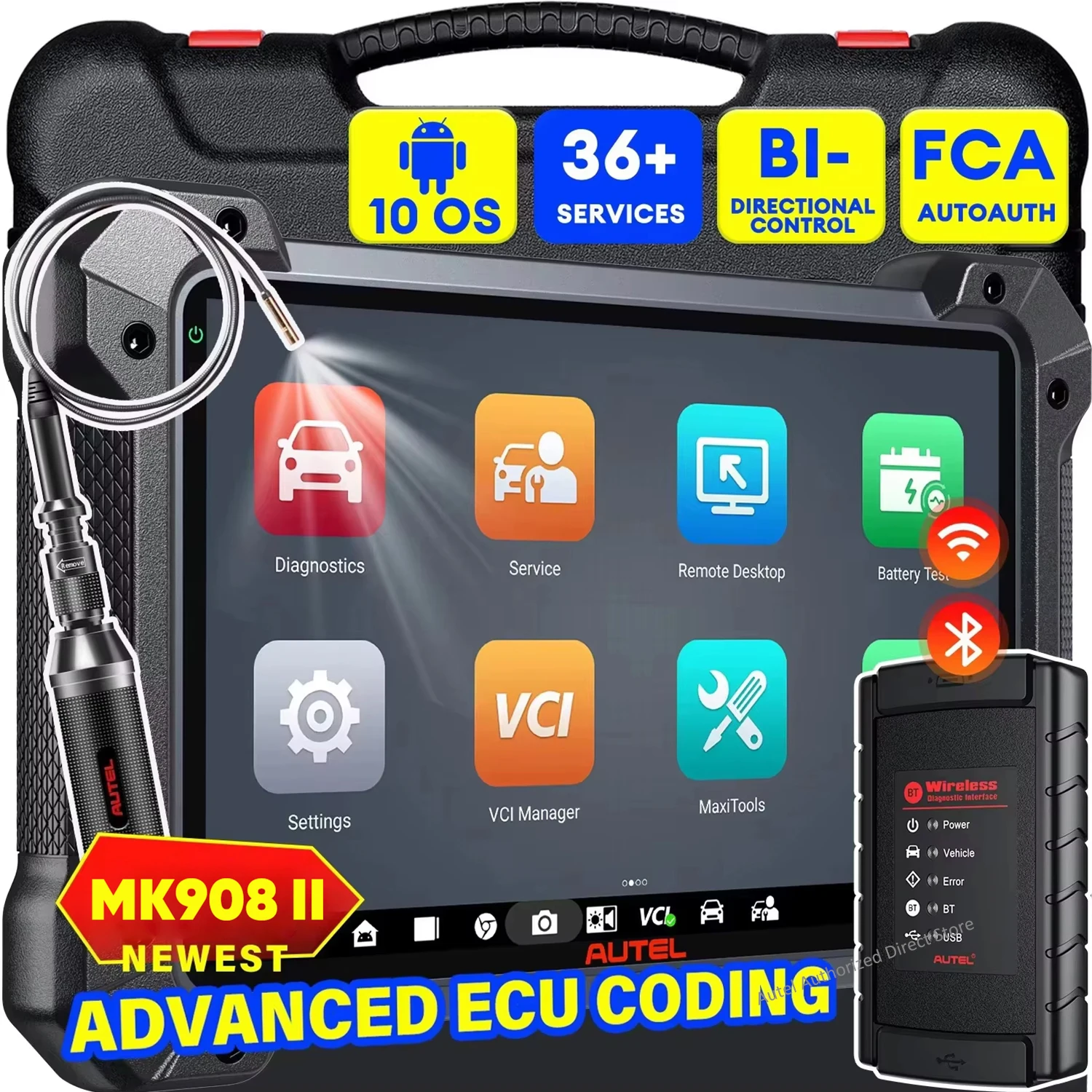 Autel MaxiCOM MK908 II 10-inch Scanner Adavanced ECU Coding Tool, Up Of MS906PRO MP900BT, 38+ Services, 3000+ Bidirectional Scan Tool