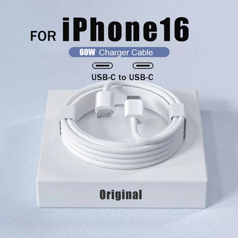 New Original 60W USB-C Fast Charge For iPhone 16 15 Pro Max Plus Samsung Xiaomi Huawei Phone Type C Weaving Quick Charging Cable