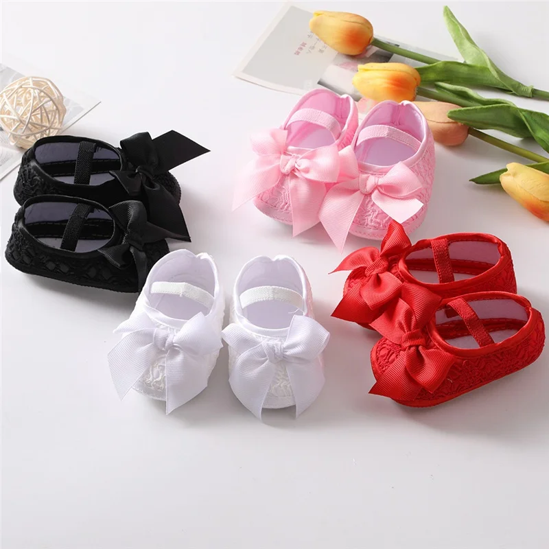 Süße Bowknot Babys chuhe für den Frühling Herbst First Walker atmungsaktive Anti-Rutsch-Sandalen 0-1 Jahre alte feste Spitze mit Haarband