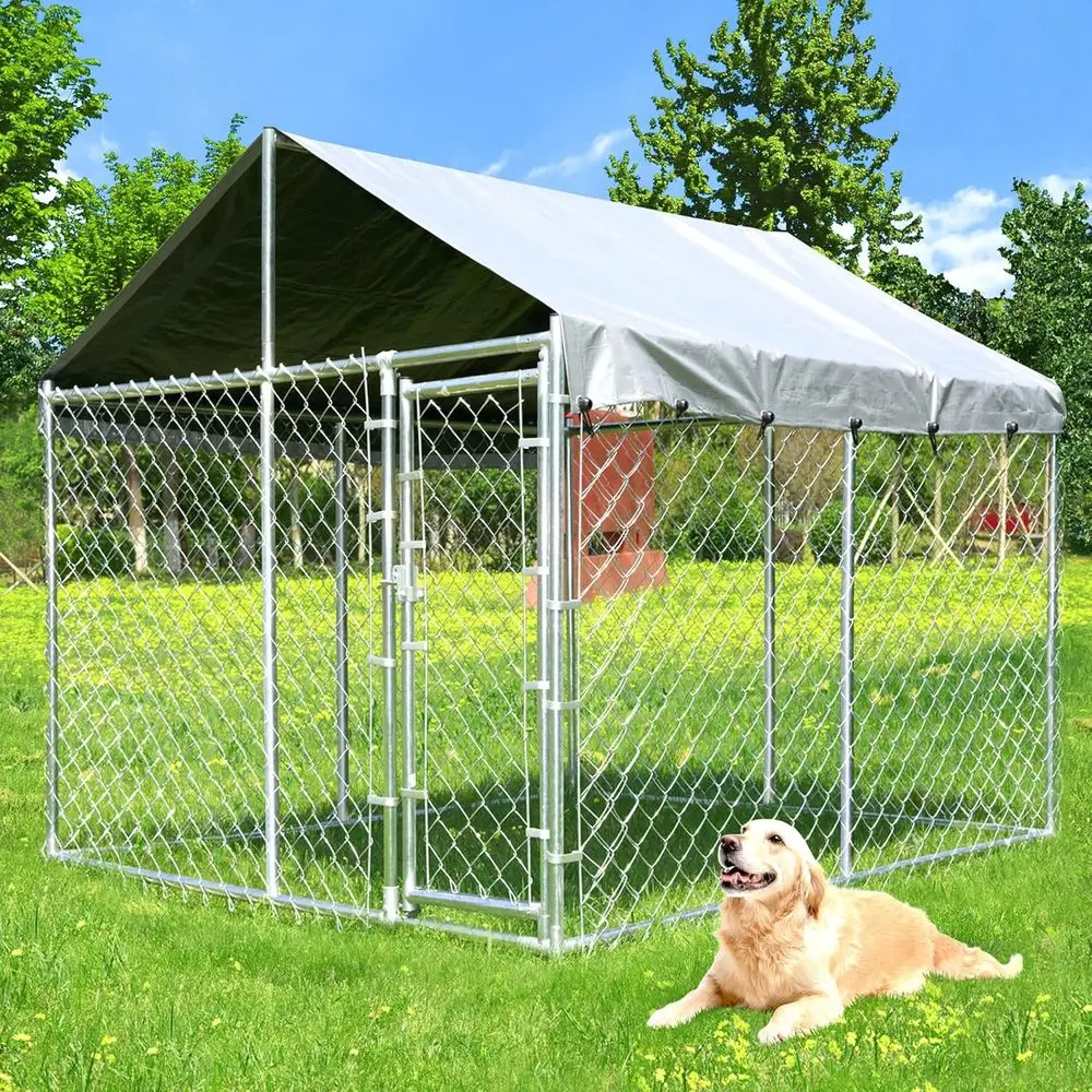 

10'x10'x6.56' Large Outdoor Dog Kennel with Roof, Heavy Duty Outside Dog Run Enclosure Dog Pen House Pet Playpen with Galvanized