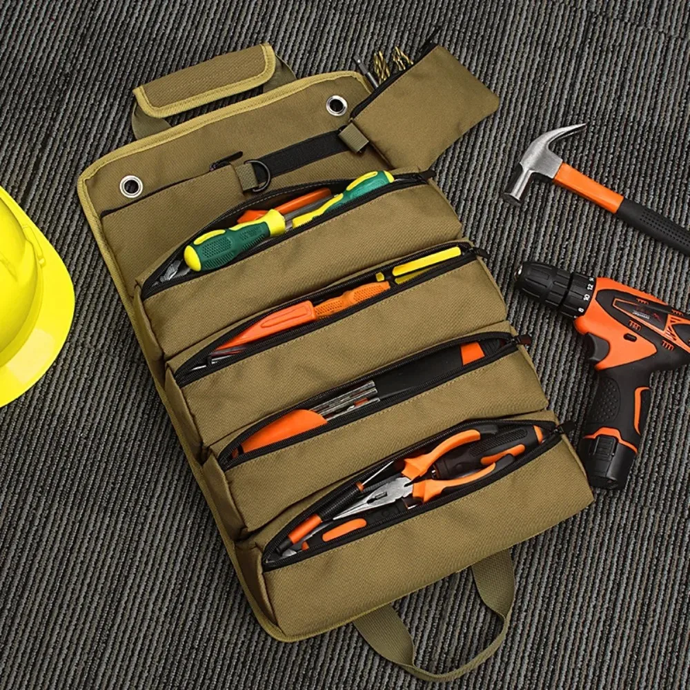 

Canvas Portable Tool Bag Multifunctional Large Capacity Toolbag Waterproof Rolled Outdoor Camping Electrician Repair Storage Bag