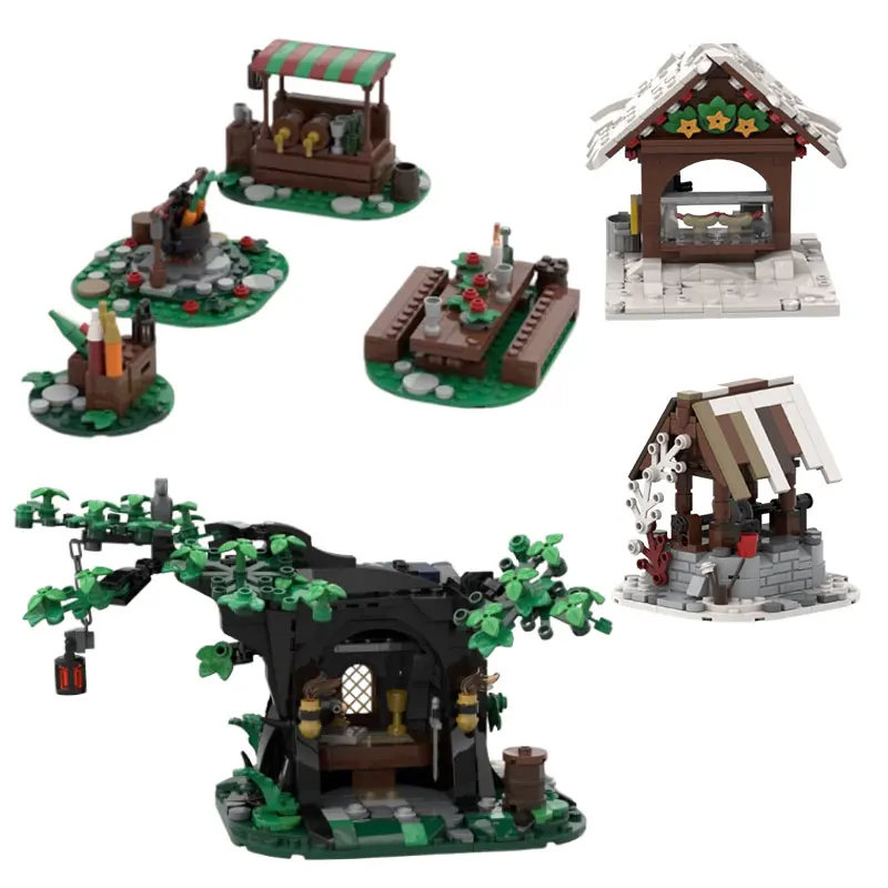 

MOC-200788 Magic House Small Particle Assembly Blocks 50556 Medieval Well 183229 Forest Festival Bundle Toy