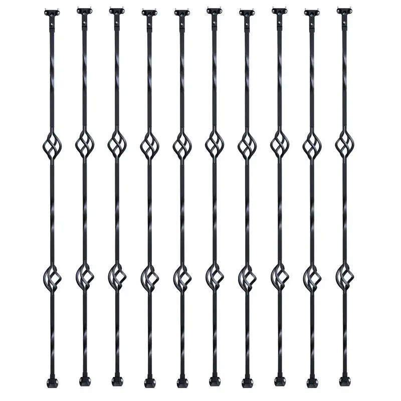 

Iron Stairway Pickets 44'' x 1/2" For Indoor Stairs Outdoor Deck Porch, Hollow Double Basket Design Spiral Pattern Galvanized Finish Including Bases Screws 10 Pack