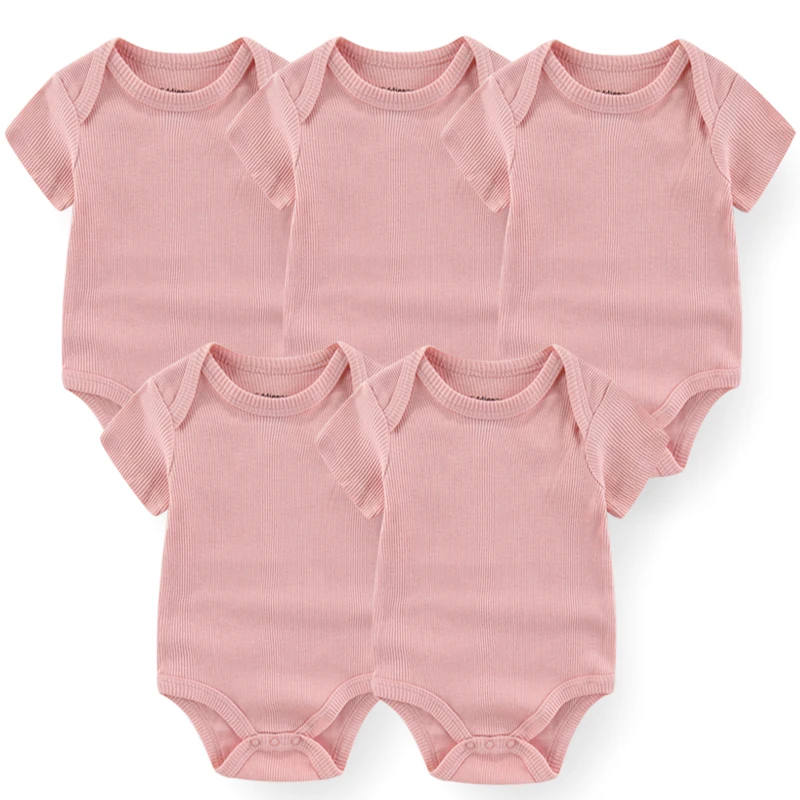 5Pcs/lots Solid Baby Bodysuits Overalls Baby Boy Clothes Short Sleeves Newborn Babies To 3 Months Kids Jumpsuits