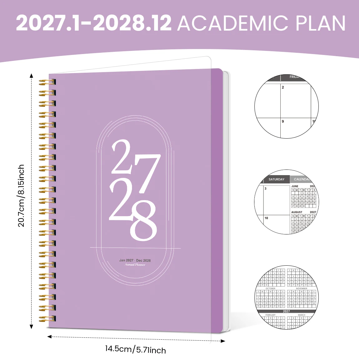 1PC 2027-2028 Monthly Planner with Stickers, Lavender A5 Spiral Calendar Organizer for School, Office, Goals & Daily Plans