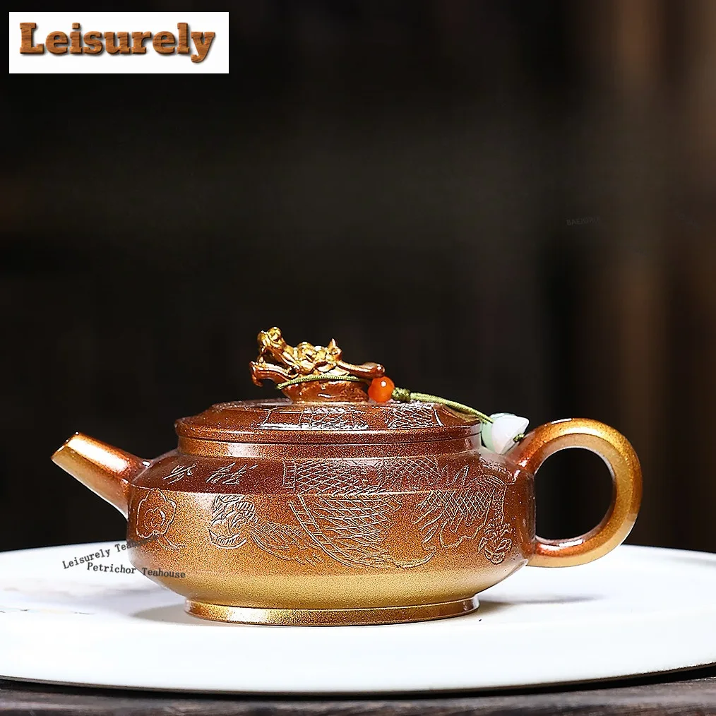 HOYIHM 170ml Creative Yixing Purple Clay Teapots Handmade Bibcock Pot Raw Ore Dragon Bone Gold Sand Mud Kettle Zisha Tea Set
