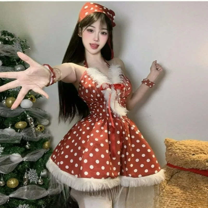 

Осень/зима 2026, элегантная короткая юбка с v-образным вырезом и завязкой на талии в горошек, новое модное рождественское платье в стиле горячих девушек для женщин