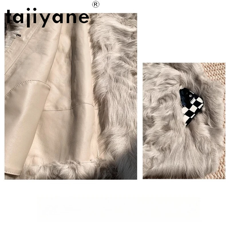 سترة من فراء صوف الغنم من صوف الغنم الطبيعي من TAJIYANE معطف نسائي دافئ منفوش بدون أكمام ملابس نسائية شتوية جديدة لعام 2025