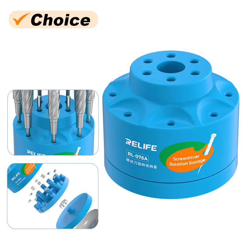 RELIFE RL-078A Rotating Screwdriver Storage Box Multi Hole Holder for Mobile Phone Repair Soldering Iron Tips Workbench Organize