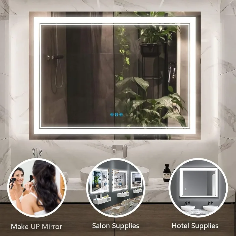 48”x 36” Bathroom Led Vanity Mirror with 3 Colors Light, Dimmable Touch Switch Control