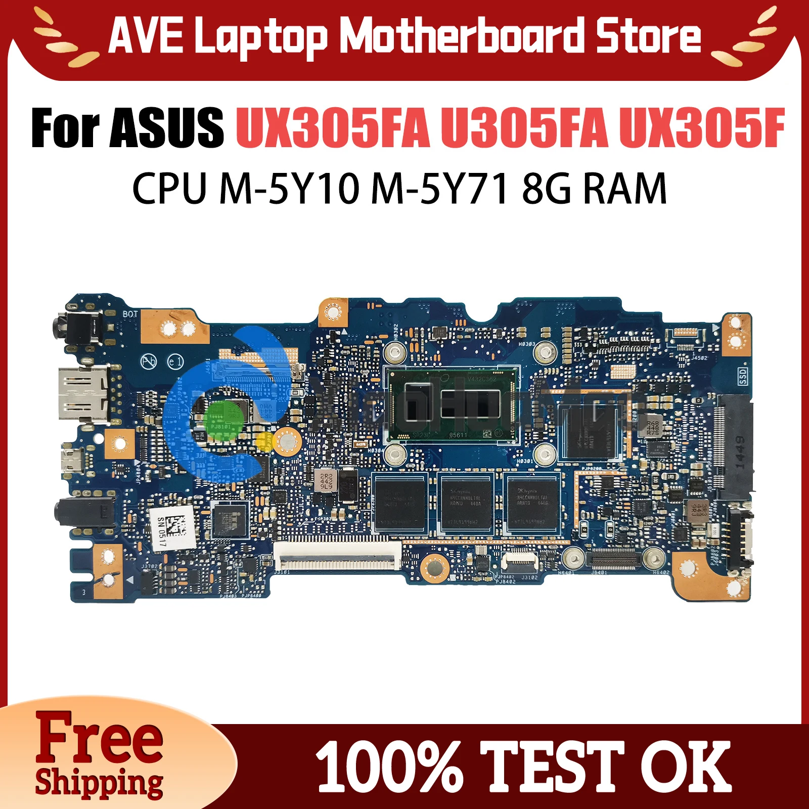 Computer Mainboard For ASUS Zenbook UX305F UX305FA U305FA Laptop Motherboard M-5Y10 CPU 8G-RAM Systemboard 100% Tested OK