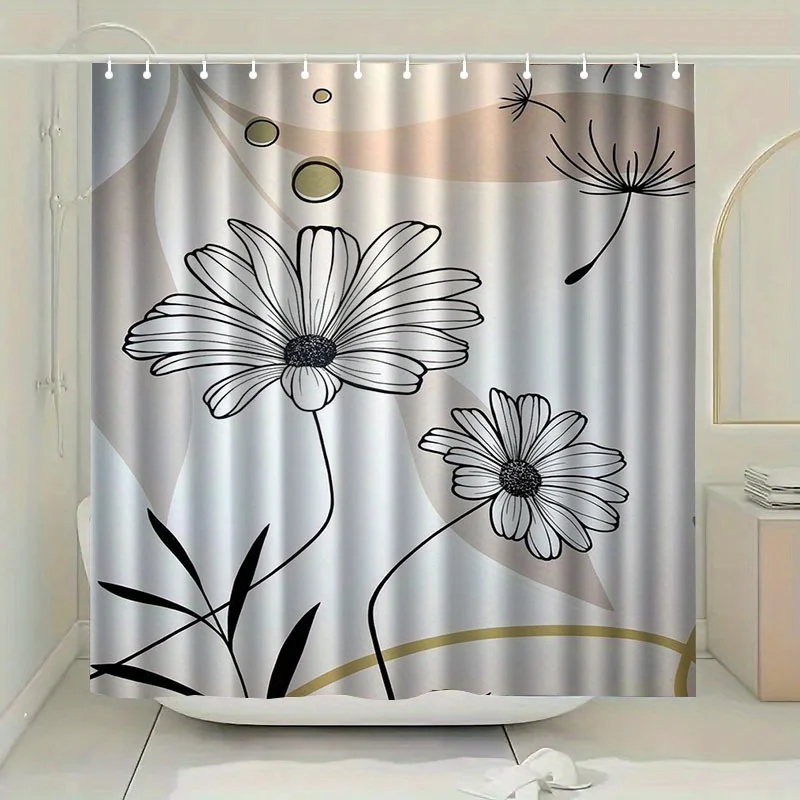 

1pc Flower Pattern Shower Curtain with Hook, Water-washing Shower Curtain, Bath Partition, Bathroom Accessories, Home Decoration