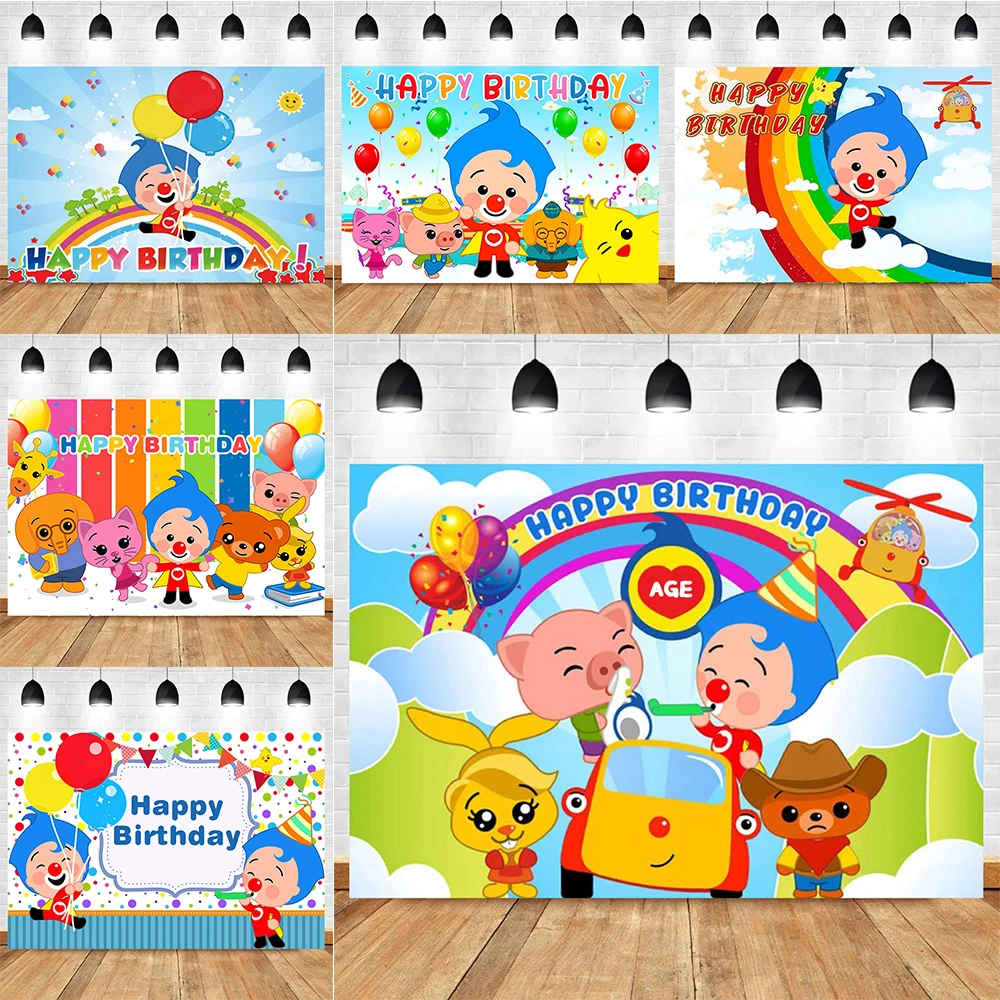 Fondos de dibujos animados Plim Mi Primer Añito niños primer decoración de fiesta de cumpleaños globo de circo Arco Iris fotografía telones de fondo