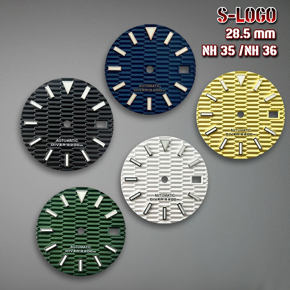 285-ミリメートル-s-ロゴ-nh35-ダイヤル-skx007-クラシックスタイルレトロ横縞ダイヤルフィット-nh35-nh36-4r-7s-ムーブメントグリーン発光
