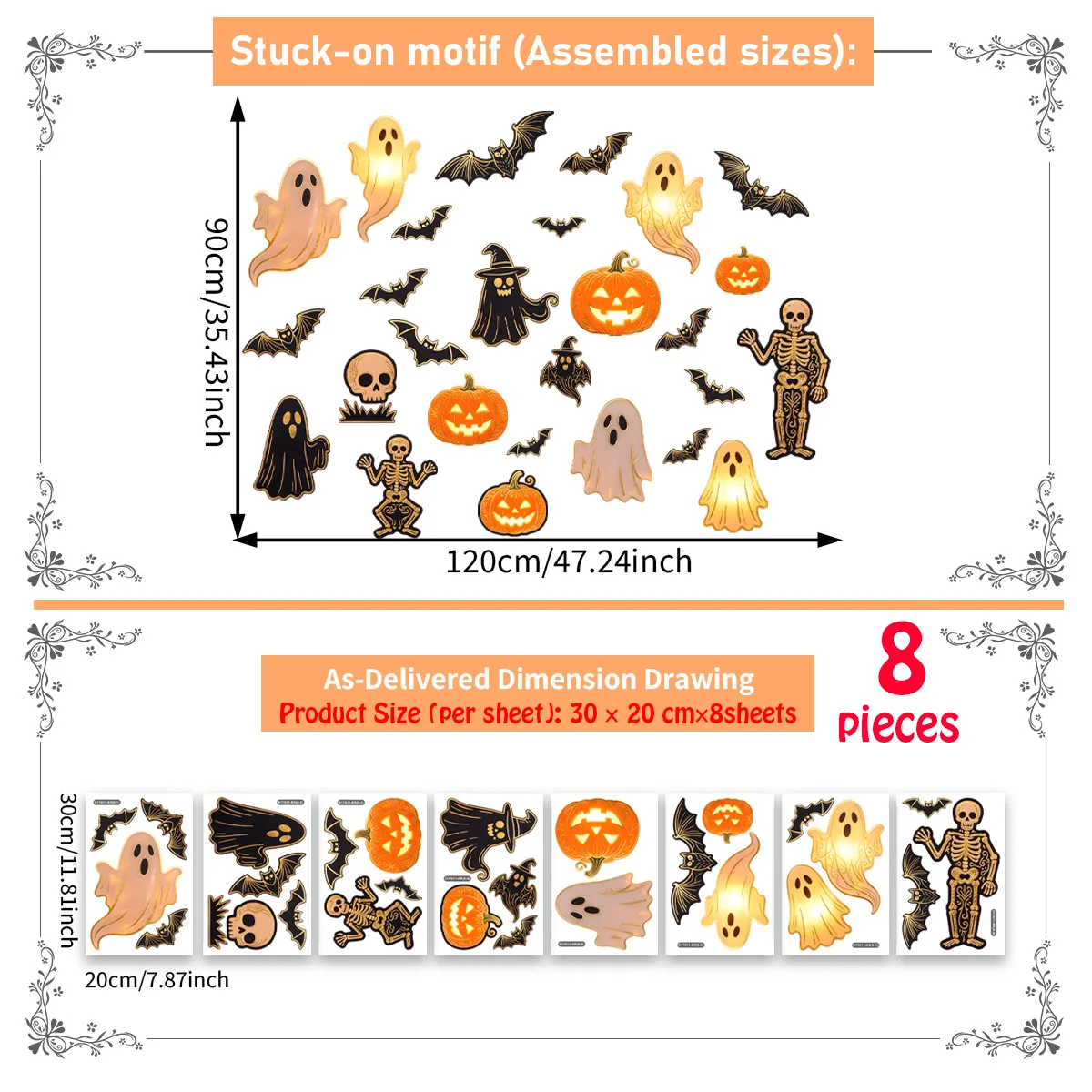Reusable Halloween Window Clings Set - PVC for static Film Decor for Home Classroom Party Venue - 35.43 x 47.24 in