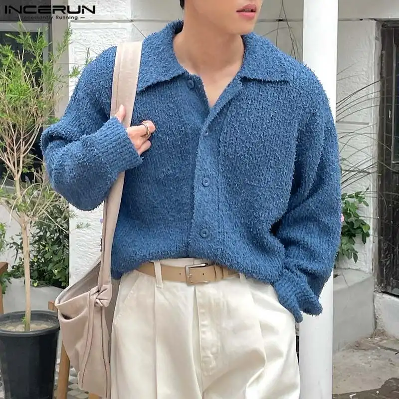 

2024 Men's Cardigan Solid Knitted Lapel Long Sleeve Button Male Sweaters Streetwear Fashion Casual Men Clothing S-5XL INCERUN