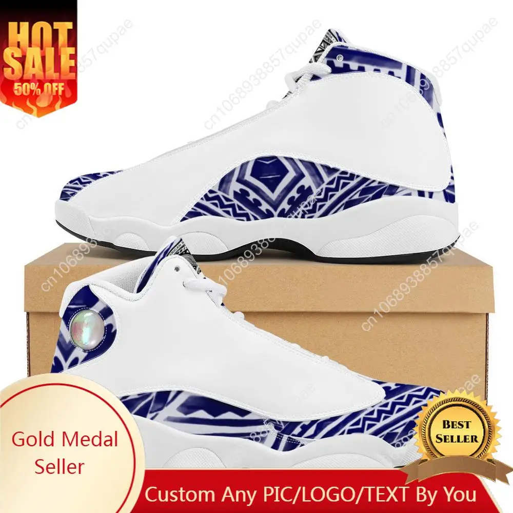 

Blue Ethnic Polynesian Samoa Tribal Style Boy Sneakers Running Shoes Custom Ball Sports Team Logo Men's Basketball Sports Shoes