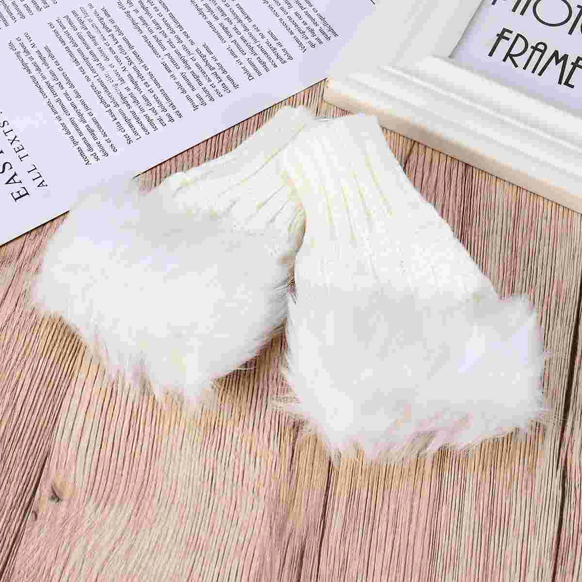 2 Set Women Gloves Fur Fingerless Korean Version Suede Half White Women's Miss