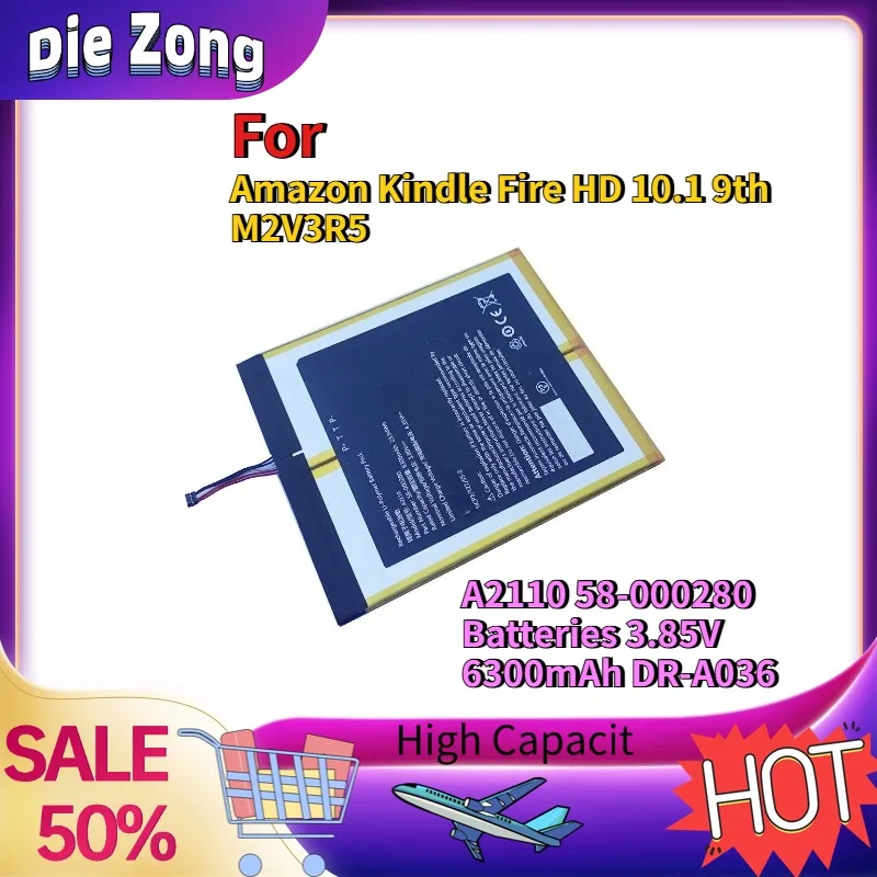 In Stock For Amazon Kindle Fire HD 10.1 9th M2V3R5 Tablet Computer Compatible A2110 58-000280 Batteries 3.85V 6300mAh DR-A036