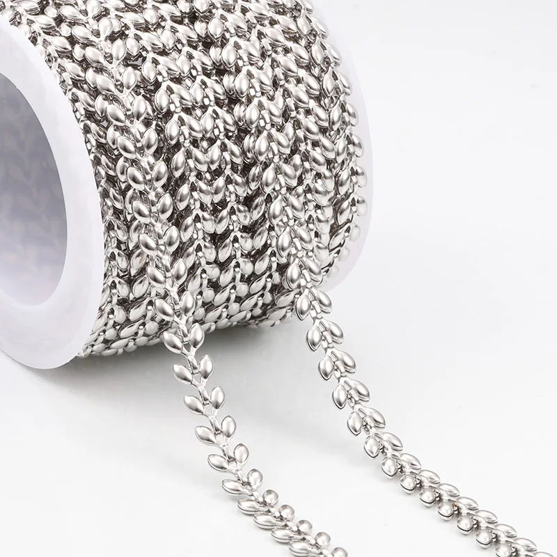 1 Meter 3D Leaf‑shaped Stainless Steel Link Chain DIY Necklace Bracelet Anklet Connector Jewelry Making Accessories Supplies