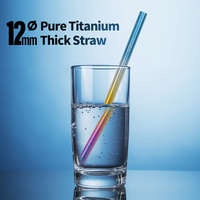 TiTo 12mm Milk Tea Pure Titanium Straws Portable Non-Stainless Steel Metal Rainbow Titanium Reusable Straw with Cleaning Brush