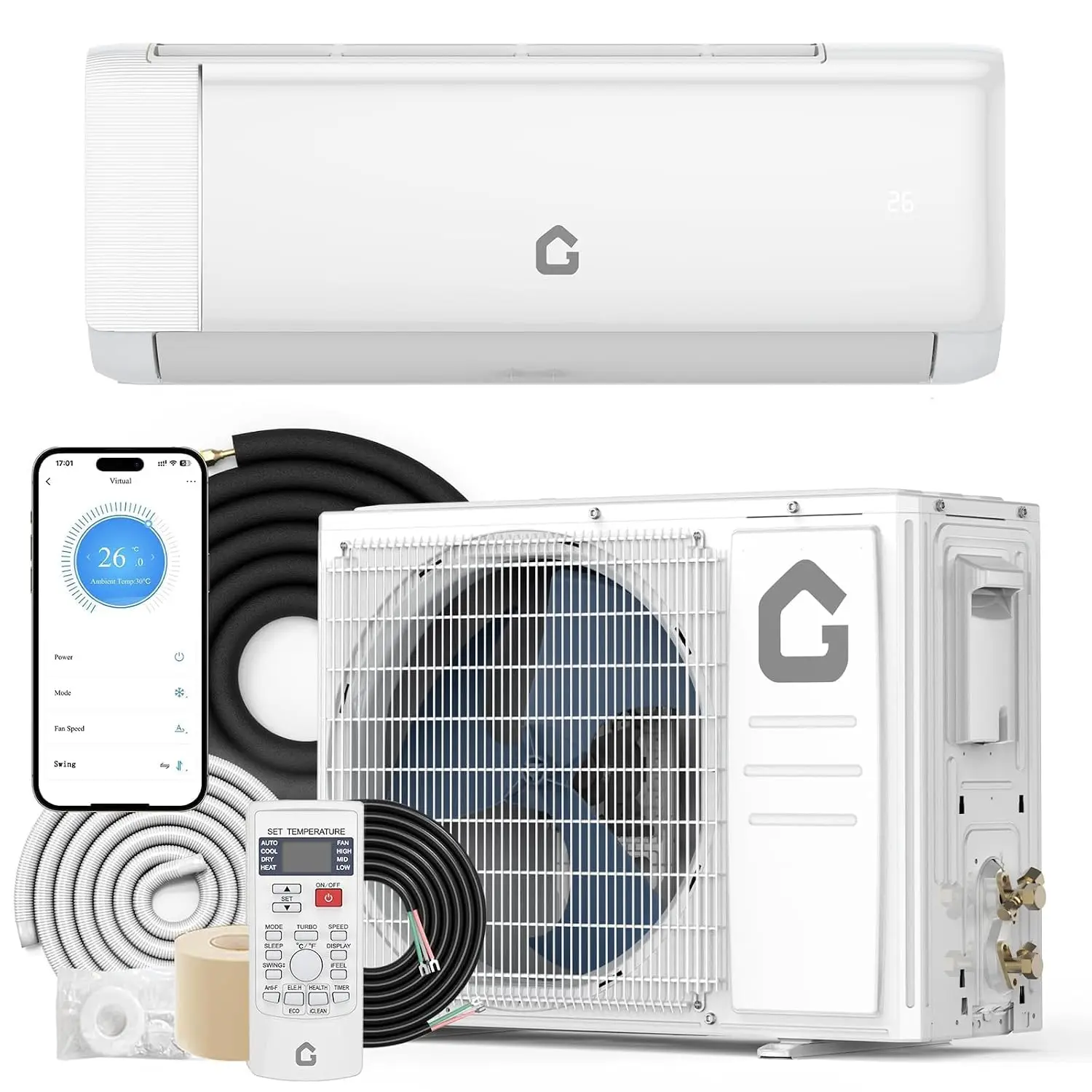 12,000 BTU Mini Split AC, 22 SEER Heat Pump, 115V, Cools 750 Sq Ft, Remote | Wifi Enabled, remote control, and, Custom