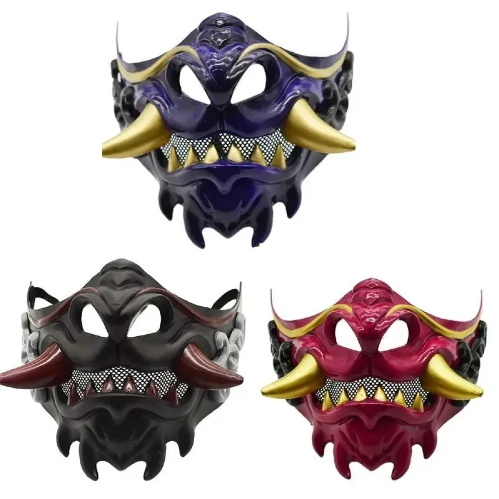 Máscara de Samurái Demonio de Media Cara para Carnavales, Halloween, Cosplay, Máscara de Terror, Máscara de Mascarada, Máscara de Fiesta, Máscara Japonesa