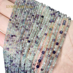 2 3 4MM Natural Stone Faceted Fluorite Round Gemstone Beads For Jewelry Making DIY Bracelet Earrings Accessories 15''