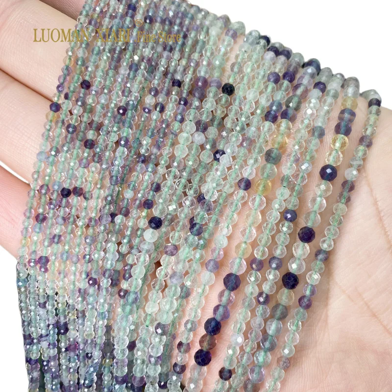 2 3 4MM Natural Stone Faceted Fluorite Round Gemstone Beads For Jewelry Making DIY Bracelet Earrings Accessories 15''