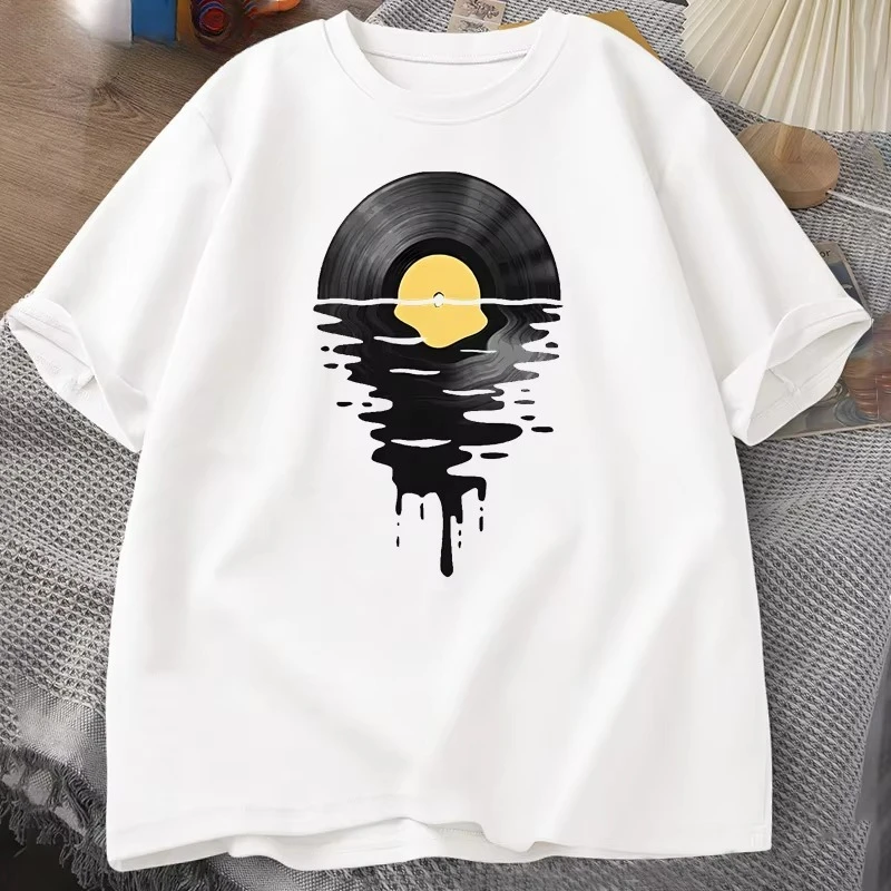 Vinyl Record T Shirt Vinyl Cool Sunset Vintage Music Lover Tee Tshirt DJ Music Teacher Tshirt Summer Cascual Cotton Graphci Tees