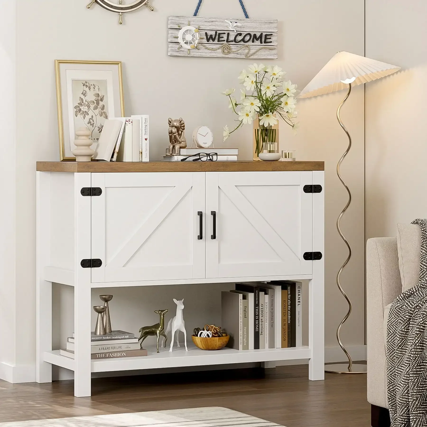 

Small Buffet Cabinet, 35.4" Sideboard with Storage Shelf for Dining Room, White